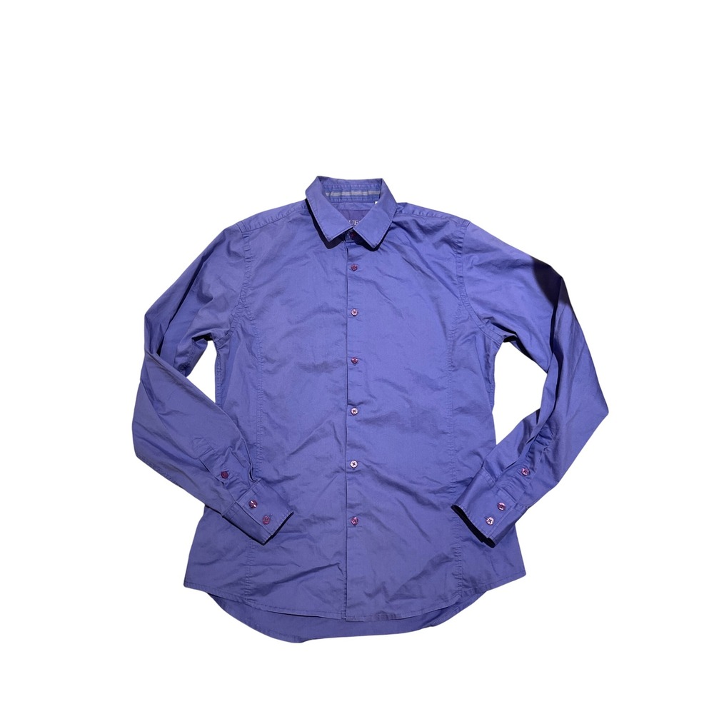 GUESS Slim Fit Long Sleeve Button Up Shirt Men Size S/P Purple Cotton Blend